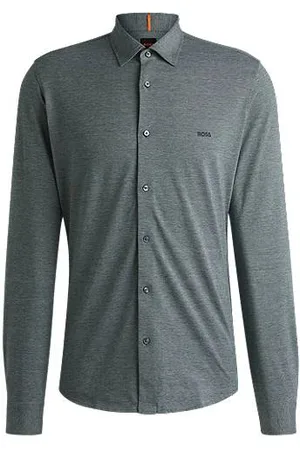HUGO BOSS Camisa de ajuste slim em algodão piqué de mistura