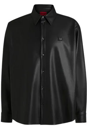 HUGO BOSS Camisa de ajuste grande em pele sintética com logótipo sobreposto