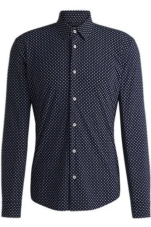 HUGO BOSS Camisa de ajuste slim em tecido elástico de alto desempenho com estampado geométrico