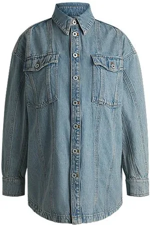 HUGO BOSS Camisa de ganga azul comprida com bolsos de chapa
