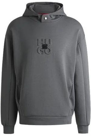 HUGO BOSS Camisola com capuz interlock em mistura de algodão com logótipos sobrepostos