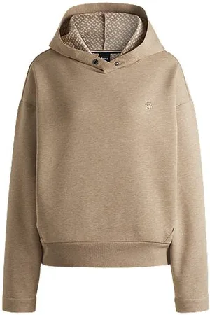 HUGO BOSS Camisola com capuz em mistura de algodão de algodão com monograma Double B