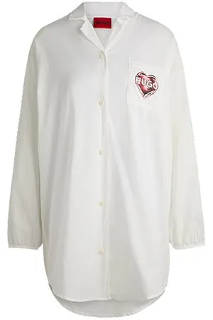 HUGO BOSS Camisa de noite em popelina de algodão com logótipo de coração estampado