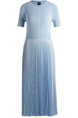 HUGO BOSS Vestido em mistura de materiais com saia plissada
