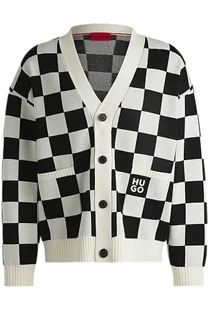 HUGO BOSS Cardigan de ajuste grande com padrão axadrezado