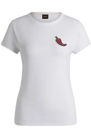HUGO BOSS T-shirt ajustada em algodão com pimenta chili cravejada de cristais