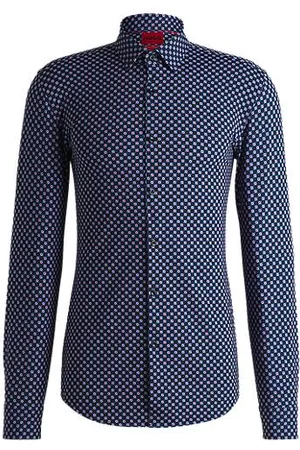 HUGO BOSS Camisa de ajuste slim estampada em jersey elástico de alto desempenho