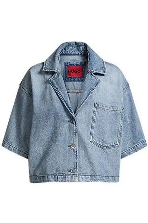 HUGO BOSS Blusa de ajuste descontraído em ganga rígida com tratamento sal e pimenta