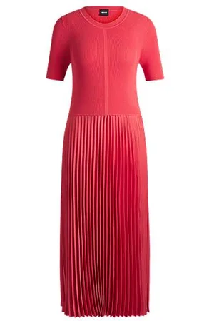 HUGO BOSS Vestido em mistura de materiais com saia plissada