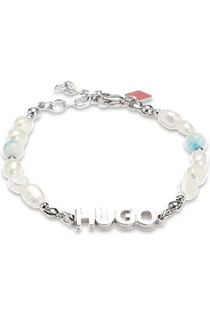 HUGO BOSS Pulseira com logótipo com pérolas e pedras coloridas