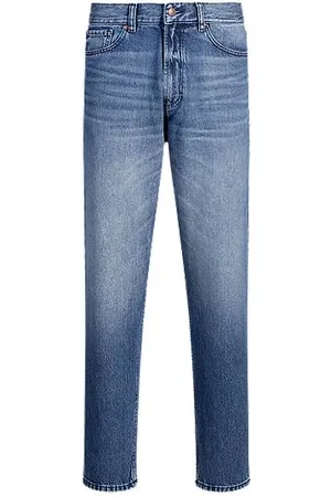 HUGO BOSS Calças de ganga de ajuste afunilado descontraído em ganga com lavagem vintage azul