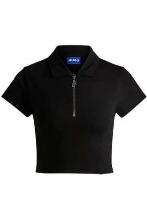 HUGO BOSS Polo cropped de algodão elástico com carcela de fecho