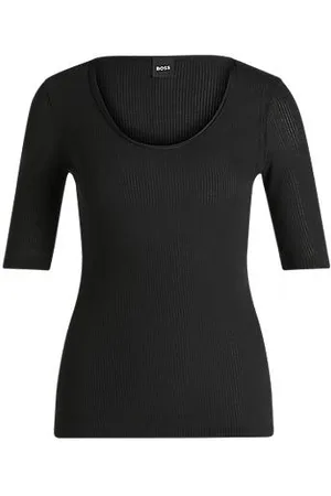 HUGO BOSS T-shirt de gola de barco em tecido elástico canelado