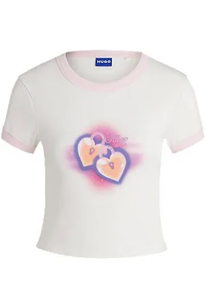 HUGO BOSS T-shirt recortada em algodão com estampado gráfico