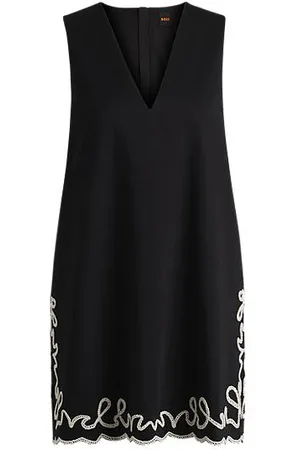 HUGO BOSS Vestido de algodão com bordado contrastante