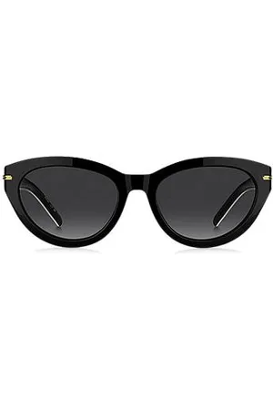 HUGO BOSS Óculos escuros em acetato preto com acabamentos dourados