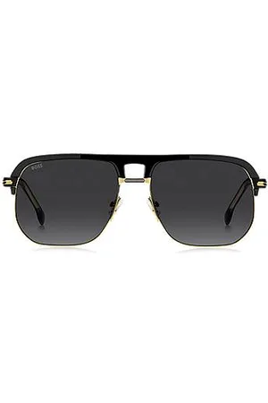 HUGO BOSS Óculos escuros de ponte dupla em metal e acetato preto