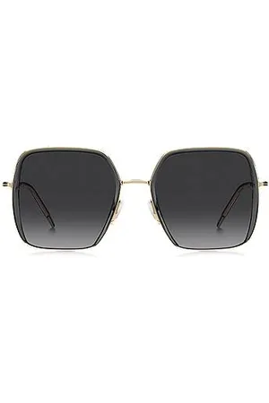 HUGO BOSS Óculos escuros de acetato cinzento com aço em tom dourado
