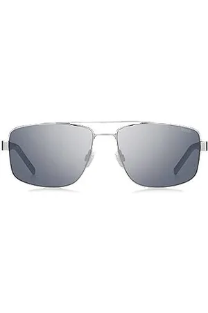 HUGO BOSS Óculos escuros de ponte dupla em metal com detalhes em azul