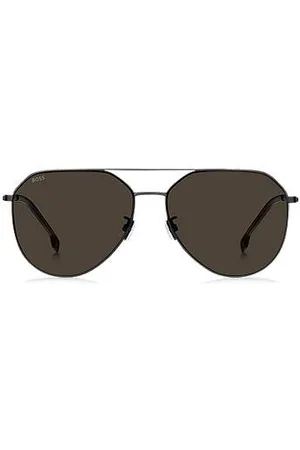 HUGO BOSS Óculos escuros de metal preto com hastes de titânio