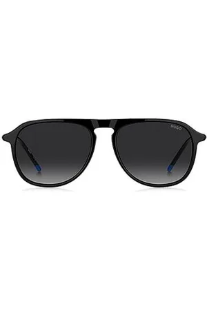 HUGO BOSS Óculos escuros pretos em acetato com hastes tubulares metálicas