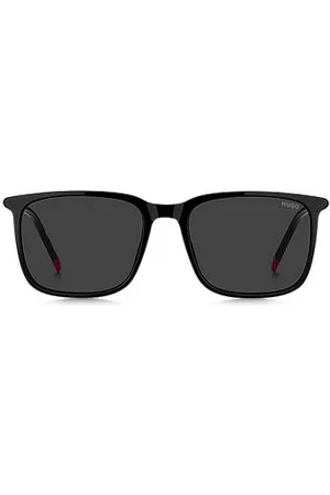 HUGO BOSS Óculos escuros pretos em acetato com hastes tubulares metálicas