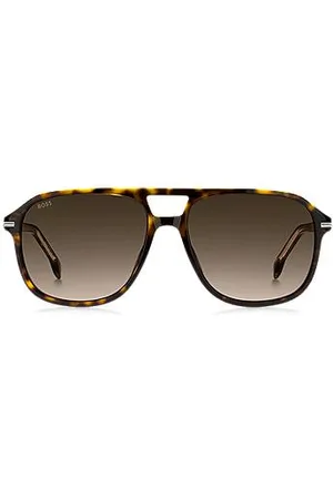 HUGO BOSS Óculos escuros em acetato havana com acabamentos em tom prateado