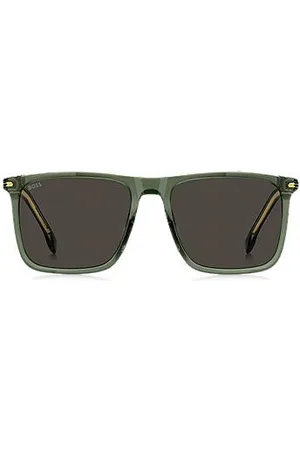 HUGO BOSS Óculos escuros em acetato verde com acabamentos dourados