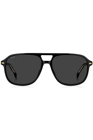 HUGO BOSS Óculos escuros em acetato preto com acabamentos dourados