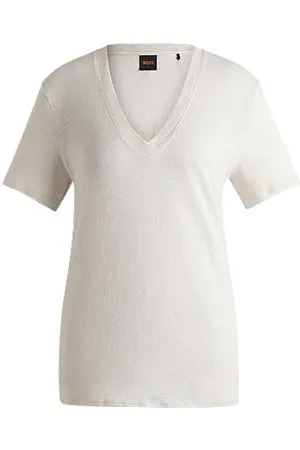 HUGO BOSS T-shirt de gola em V em linho leve