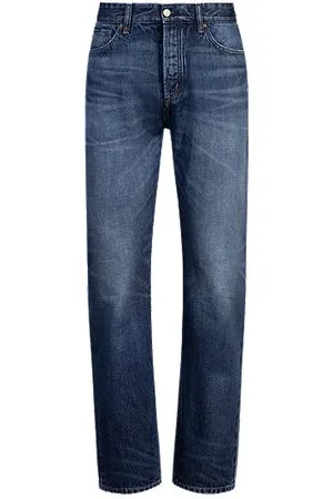 HUGO BOSS Calças de ganga de ajuste clássico, em ganga selvedge azul