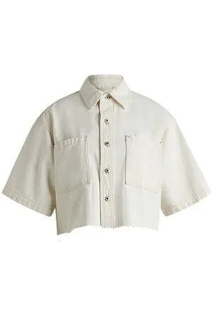 HUGO BOSS Blusa de ganga ecru recortada com bainha em bruto