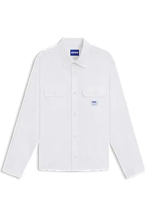 HUGO BOSS Camisa de sarja de algodão com etiqueta de logótipo