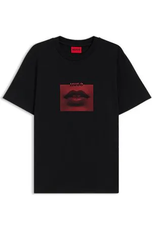 HUGO BOSS T-shirt em jersey de algodão com ilustração em forma de lábio