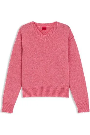 HUGO BOSS Camisola com gola em V em mistura de lã com detalhe de logótipo
