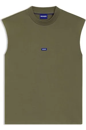 HUGO BOSS T-shirt sem mangas em jersey de algodão com etiqueta com logótipo azul