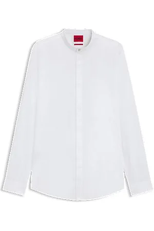 HUGO BOSS Camisa de ajuste slim em algodão elástico com colarinho mandarim