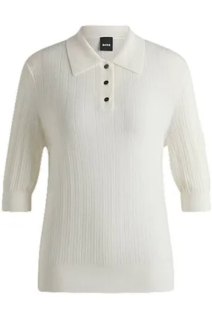 HUGO BOSS Polo de malha canelada equestre com colarinho grande