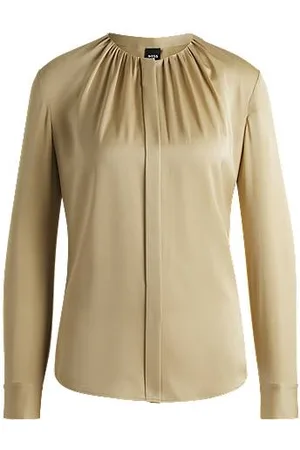 HUGO BOSS Blusa de ajuste regular sem colarinho em seda elástica