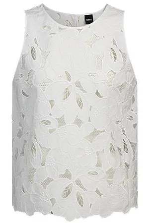 HUGO BOSS Blusa personalizada em anglaise de broderie de mistura de algodão