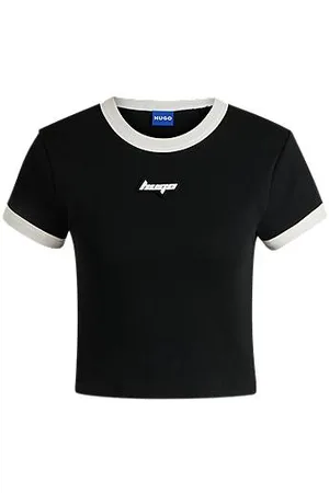 HUGO BOSS T-shirt recortada em algodão com estampado gráfico