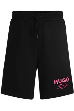 HUGO BOSS Calções de ajuste largo em algodão terry com estampado de logótipo