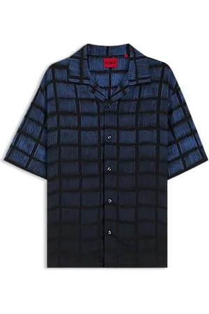 HUGO BOSS Camisa de ajuste grande em popelina com estampado quadrado