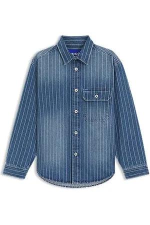 HUGO BOSS Camisa de ajuste grande em ganga às riscas