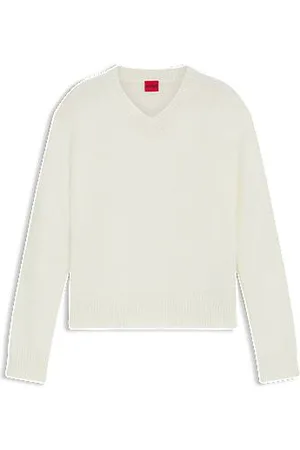 HUGO BOSS Camisola com gola em V em mistura de lã com detalhe de logótipo