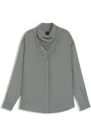 HUGO BOSS Blusa de ajuste grande com logótipos e franjas