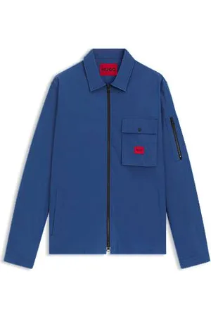 HUGO BOSS Sobrecamisa de lona de mistura de algodão com fecho e etiqueta de logótipo