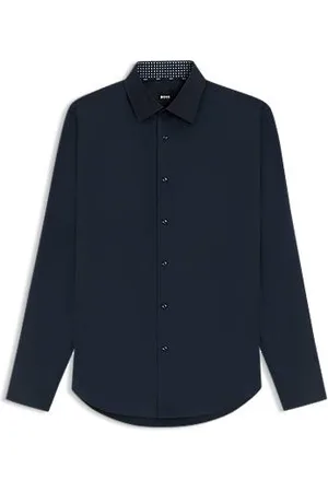 HUGO BOSS Camisa de ajuste regular em popelina de algodão elástico fácil de engomar