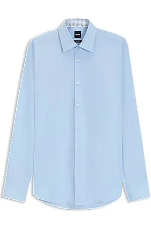 HUGO BOSS Camisa de ajuste regular em popelina de algodão elástico fácil de engomar