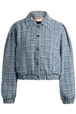 HUGO BOSS Casaco de tweed de mistura de algodão com xadrez de ganga